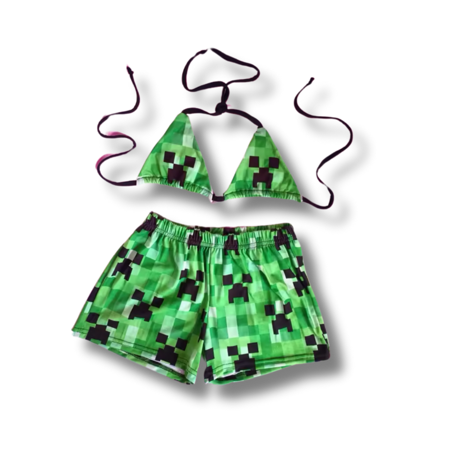 Mincraft Creeper Bra and Shorts Matching Set