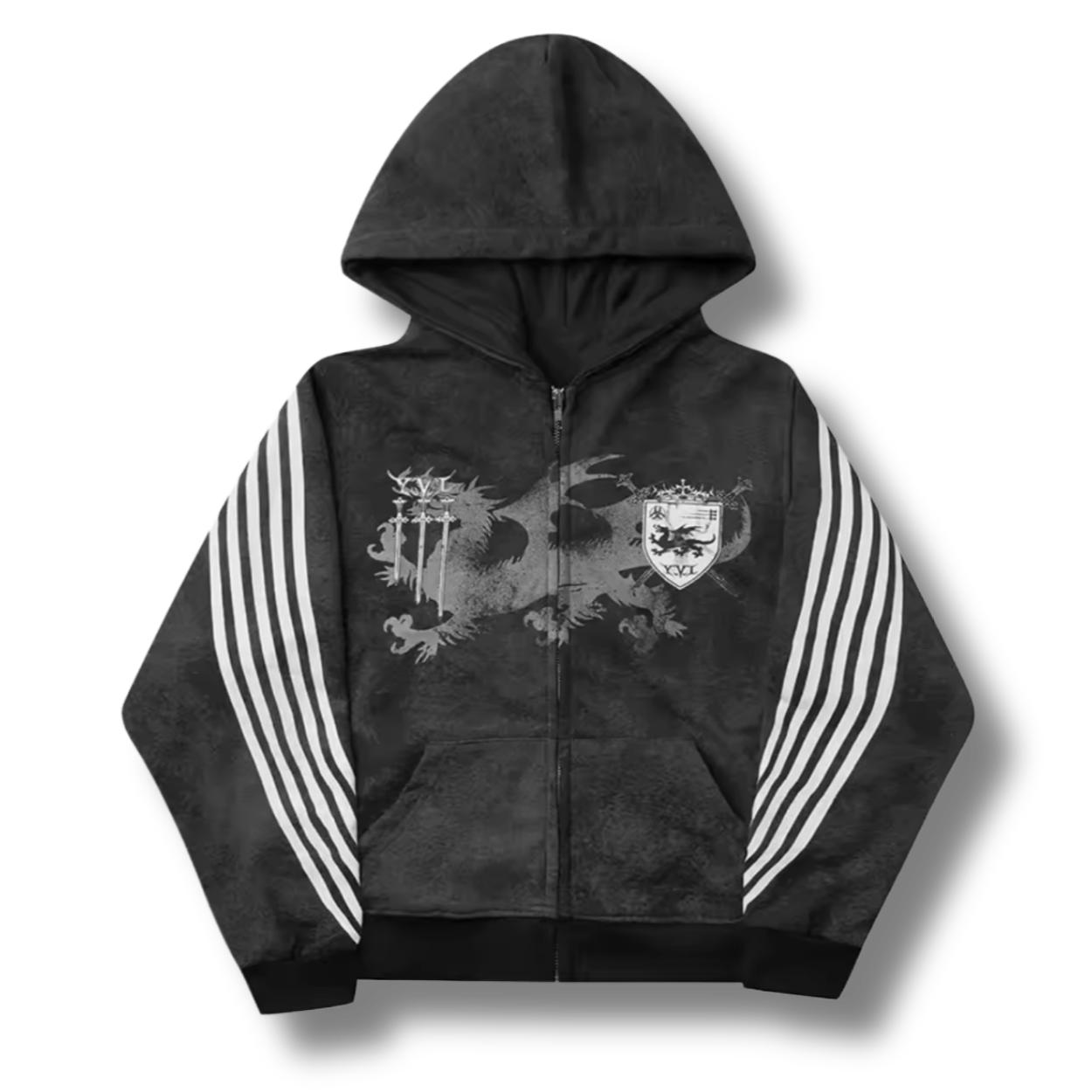 Medieval Dragon Zip Up Black Hoodie