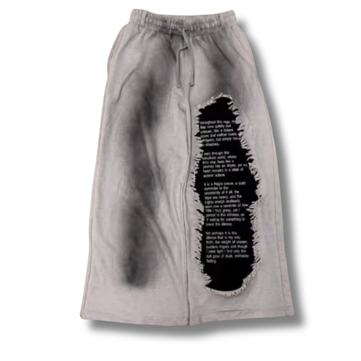 Distressed Poem Uncuffed Baggy Grey Sweatpants