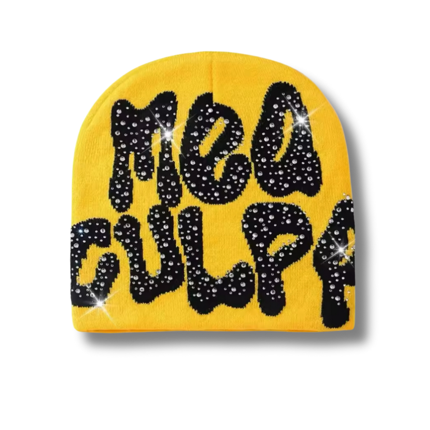 Mea Culpa Rhinestone Yellow Beanie