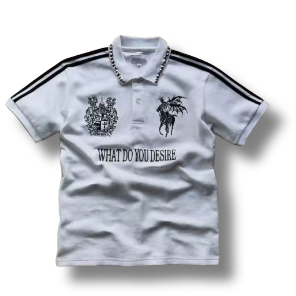 What Do You Desire Striped White Polo Shirt