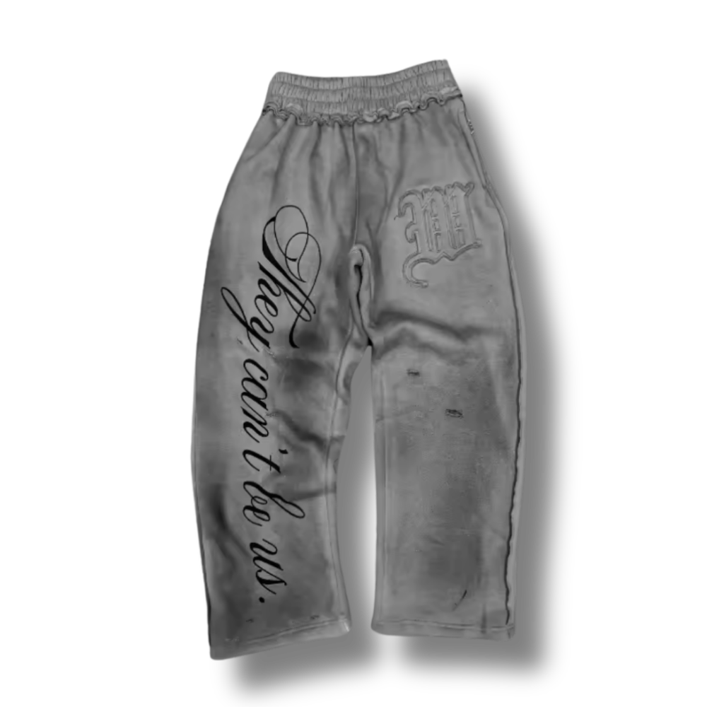 They Can't Be Us Washed Grey Uncuffed Baggy Sweatpants
