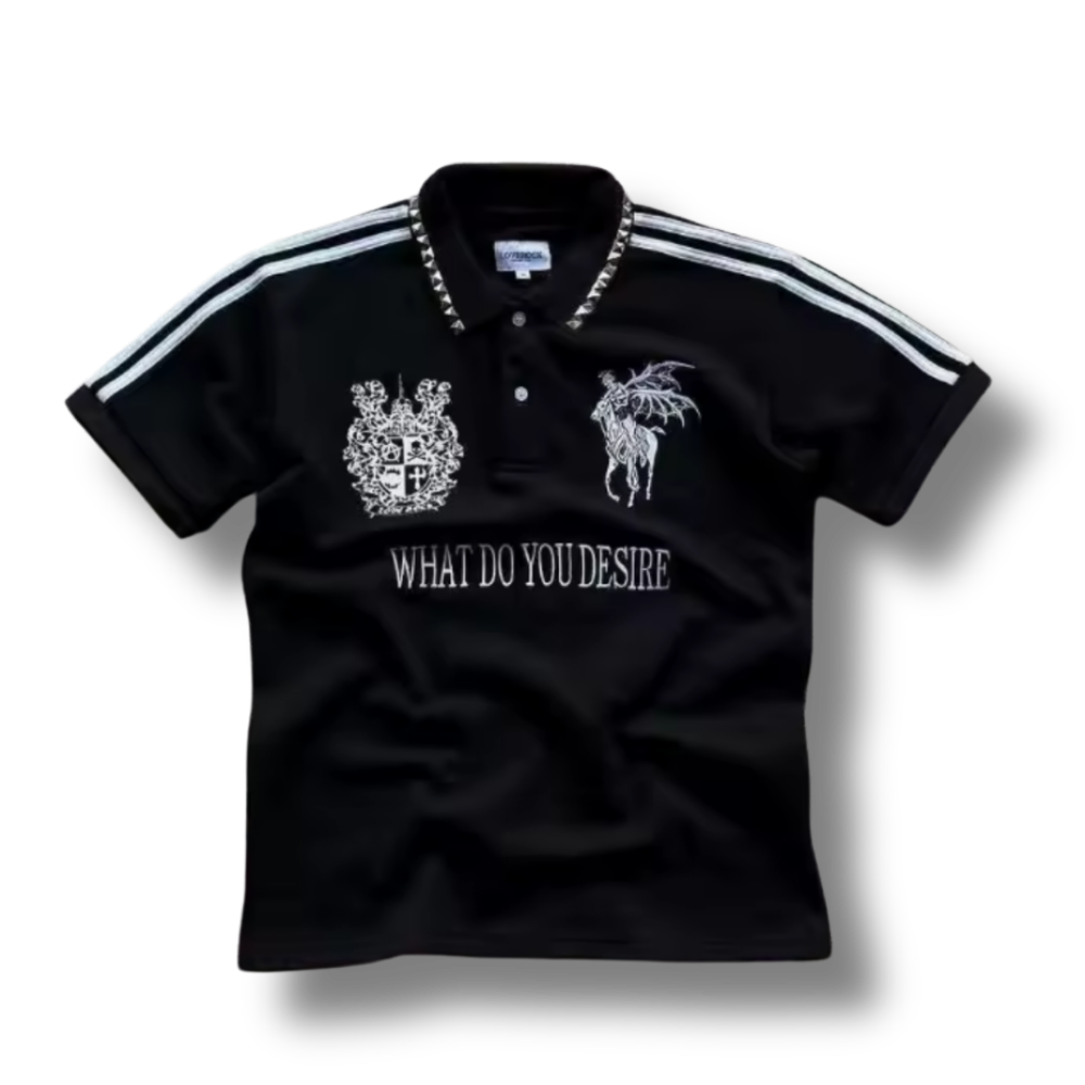 What Do You Desire Striped Black Polo Shirt