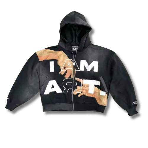 I am art black zip up