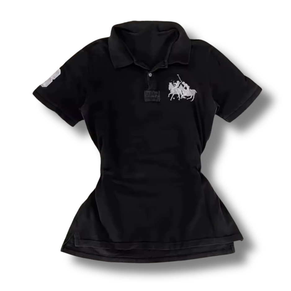 Double Horse Womens Black Polo Shirt