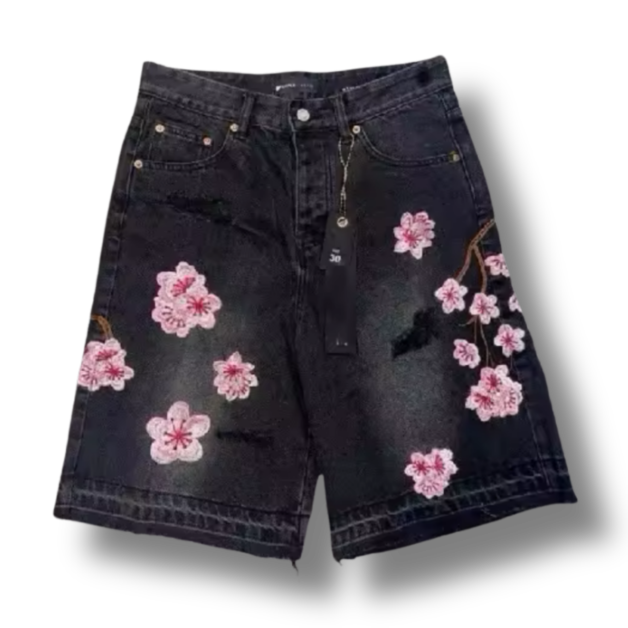 Cherry Blossom Black Denim Shorts