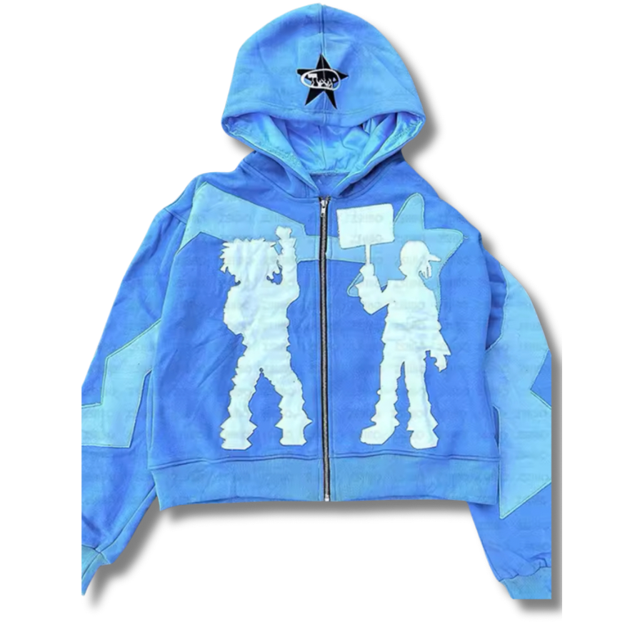 Blue Cartoon Zip Up