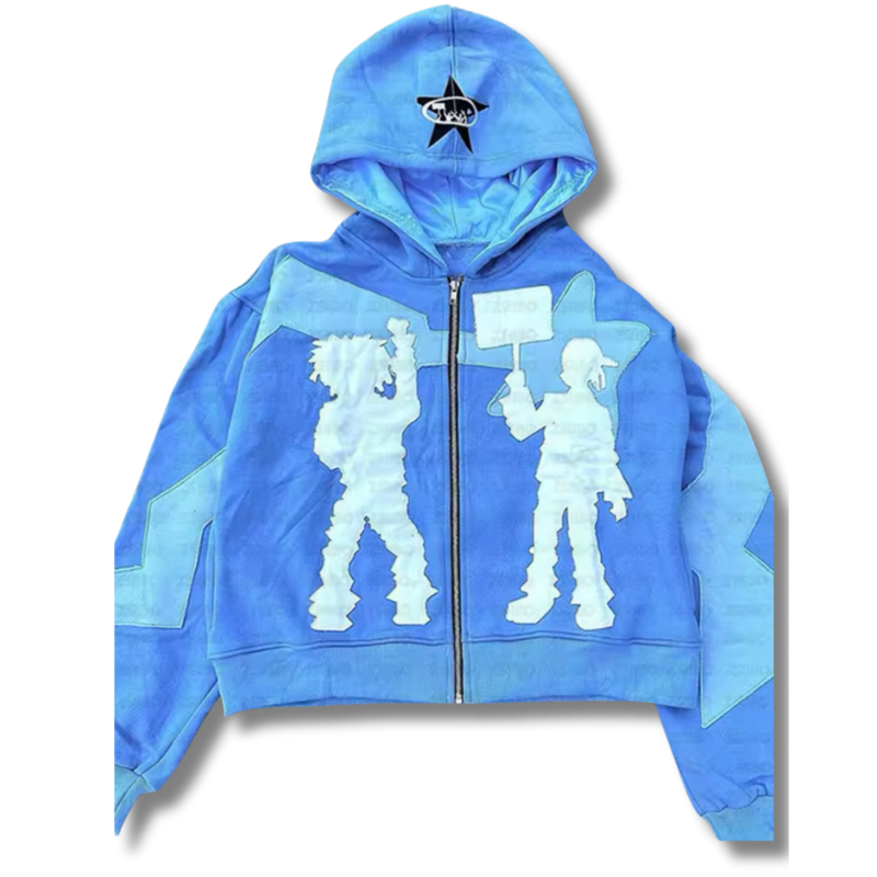 Blue Cartoon Zip Up