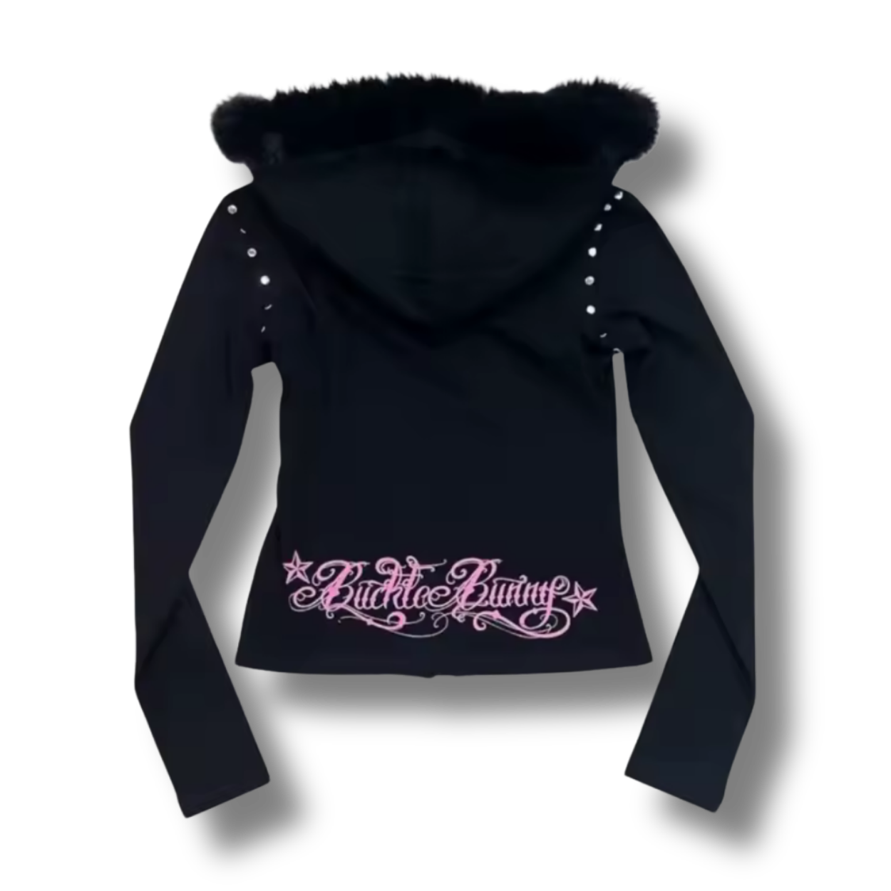 Pink Cute Stars Fluffy Hooded Zip Up Hoodie