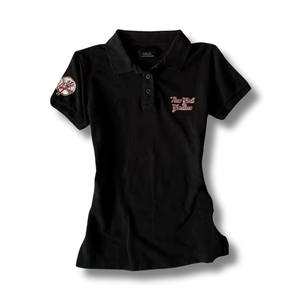 Badged Womens Black Polo Shirt