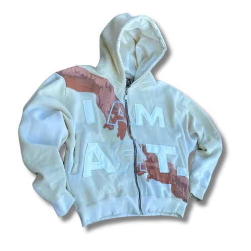 I am art white zip up