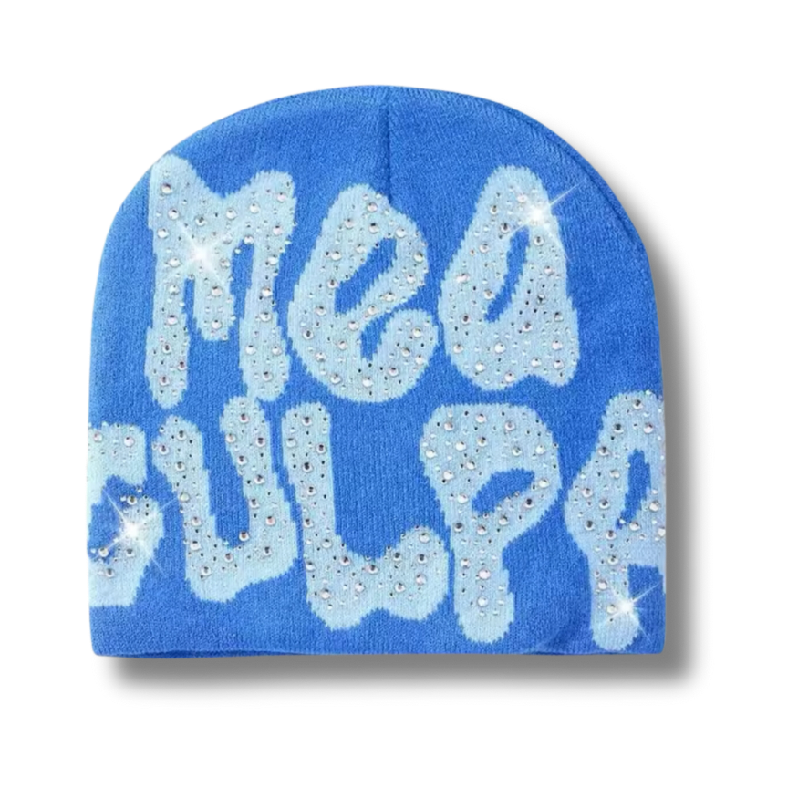 Mea Culpa Rhinestone Blue Beanie