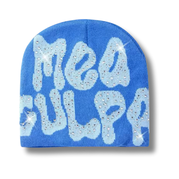 Mea Culpa Rhinestone Blue Beanie