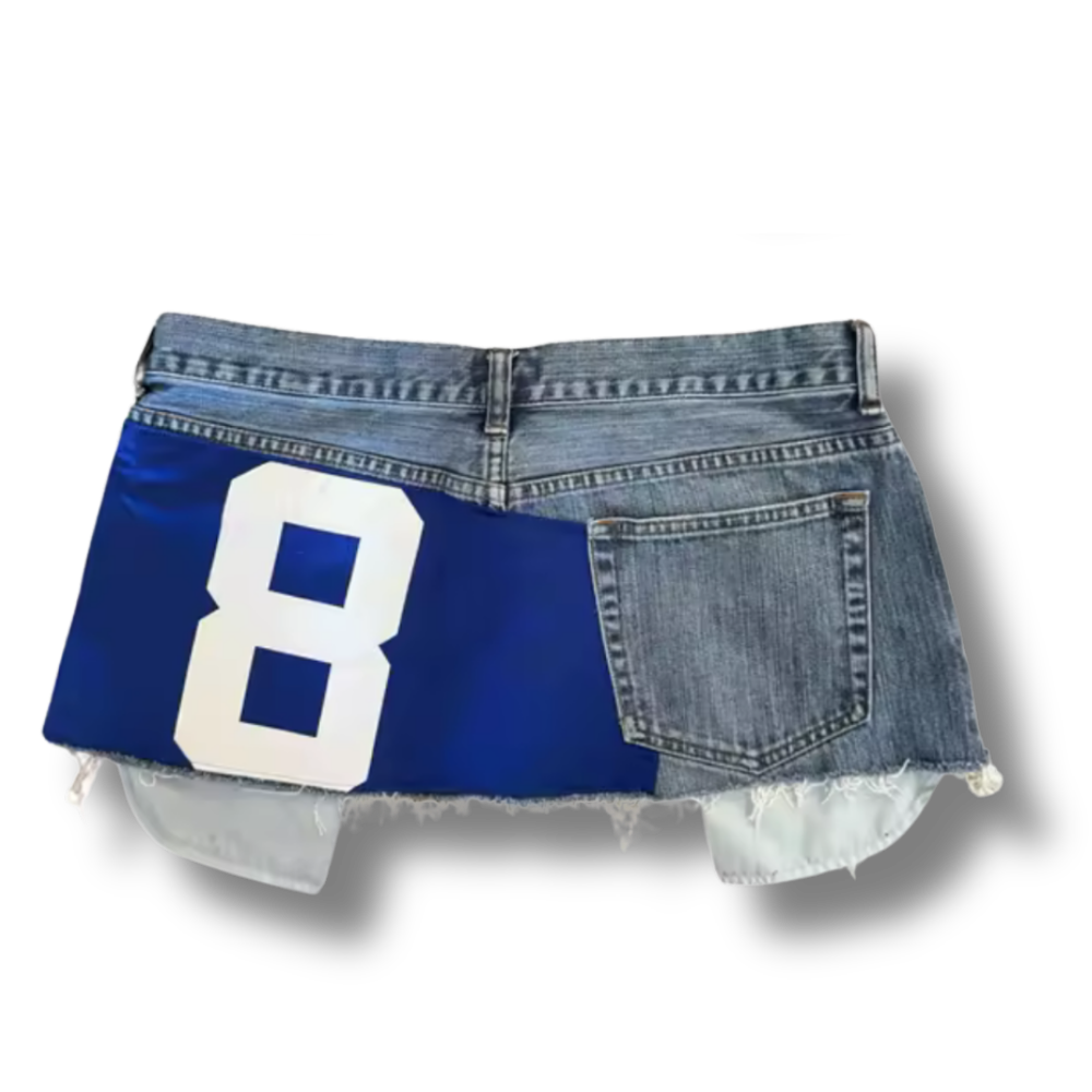 8 Ball Blue Patch Work Short Denim Skirt