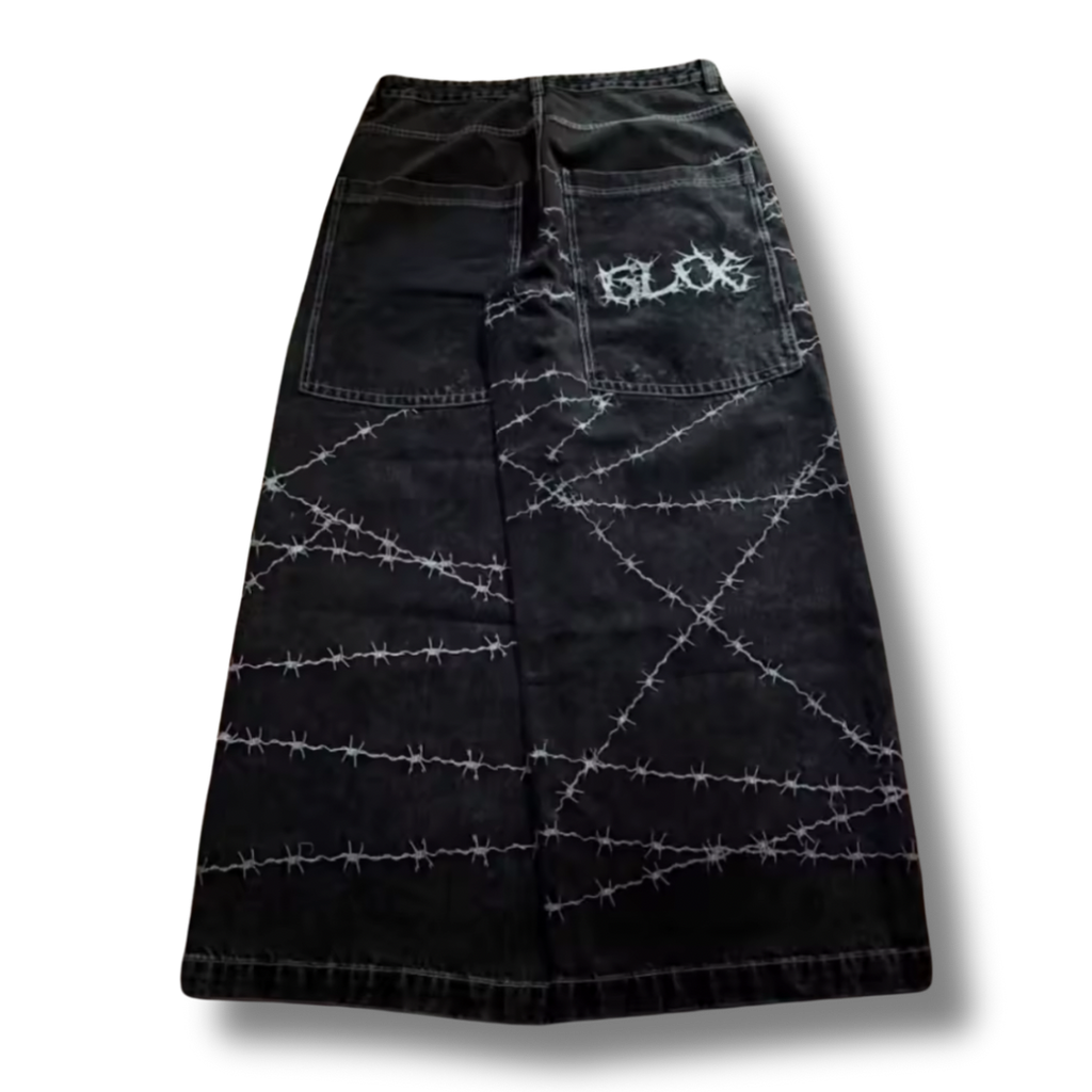 Barbed Wire Black Denim Jeans