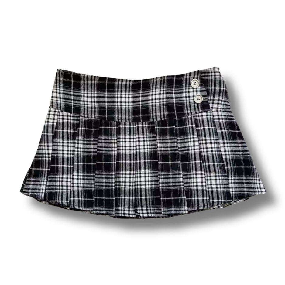 Black Plaid Short Skirt