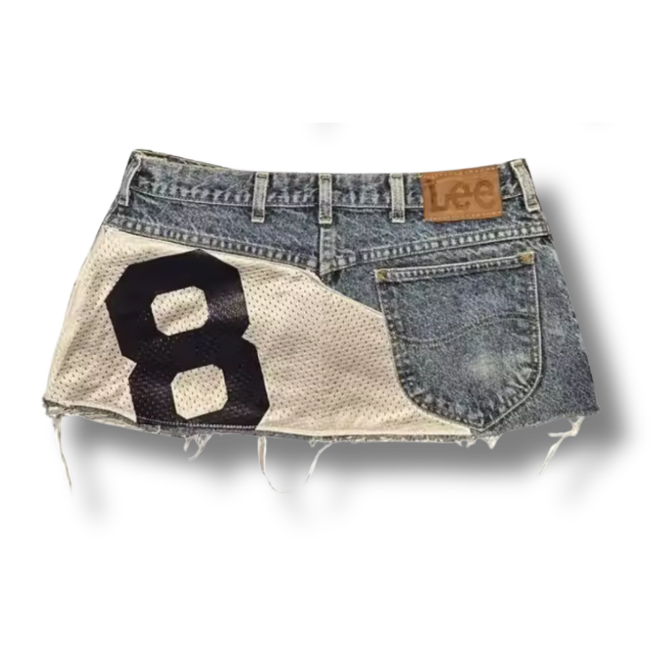 8 Ball Patch Work Short Denim Skirt
