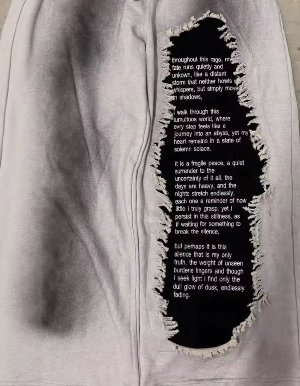 Distressed Poem Uncuffed Baggy Grey Sweatpants