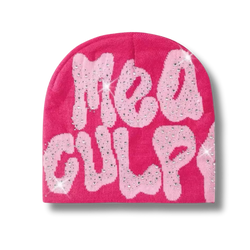 Mea Culpa Rhinestone Hot Pink Beanie