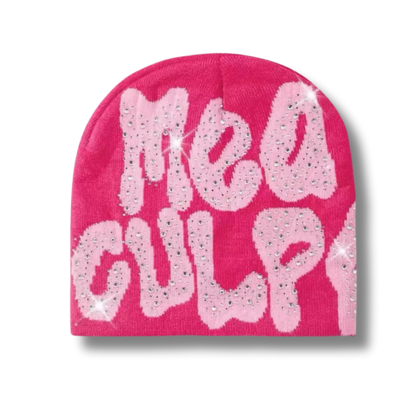 Mea Culpa Rhinestone Hot Pink Beanie