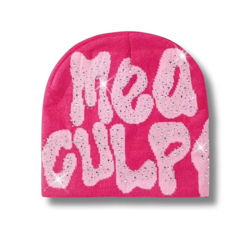 Mea Culpa Rhinestone Hot Pink Beanie