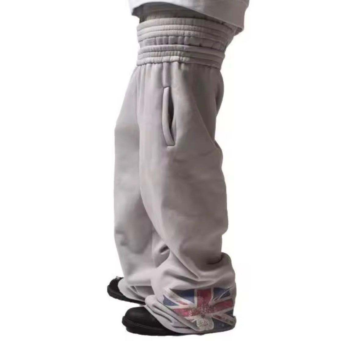 UK Double Waisted Uncuffed Baggy Grey Sweatpants