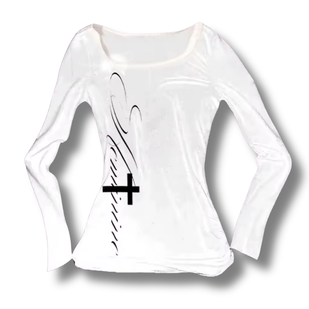 Italicano Cross Long Sleeve White Top