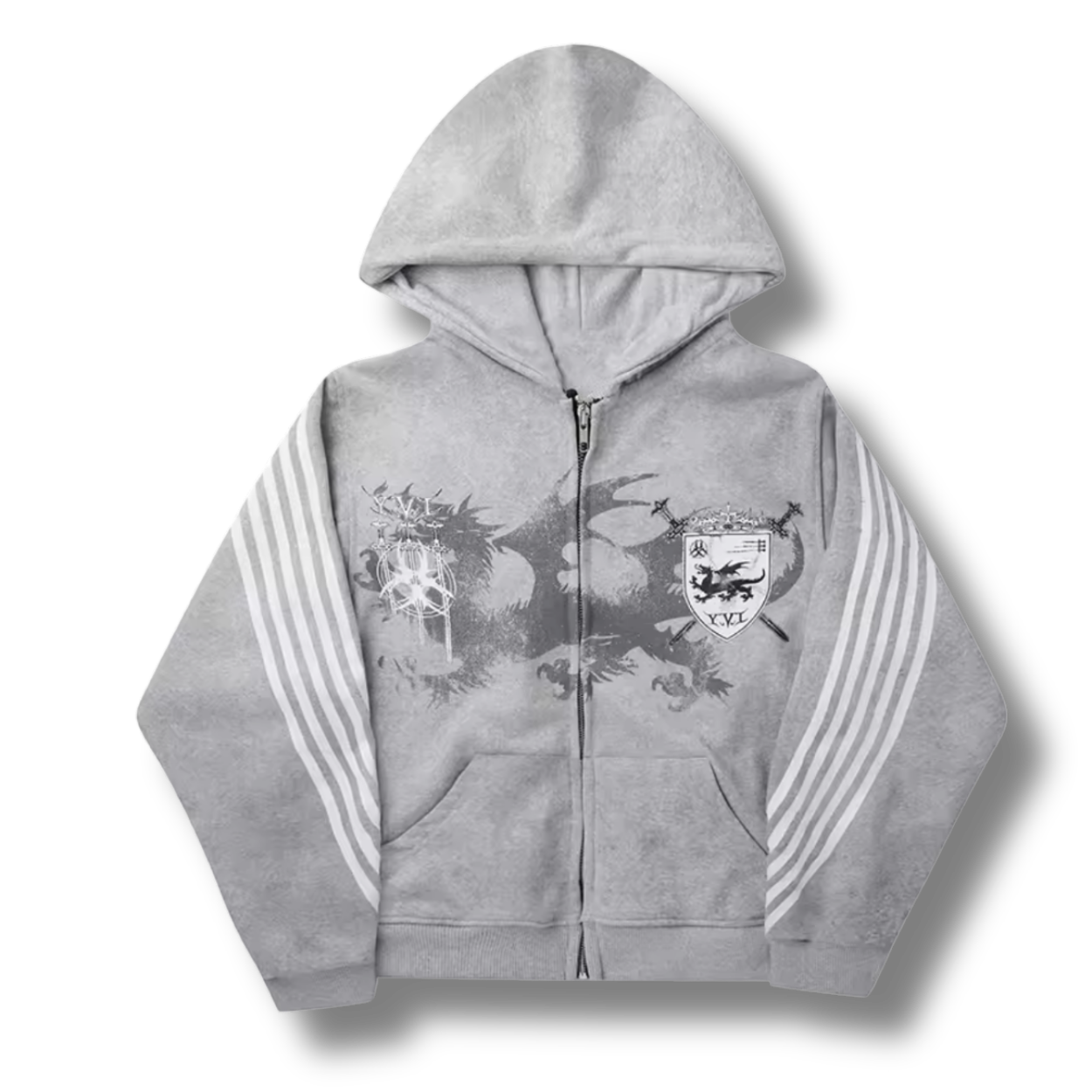 Medieval Dragon Zip Up Grey Hoodie