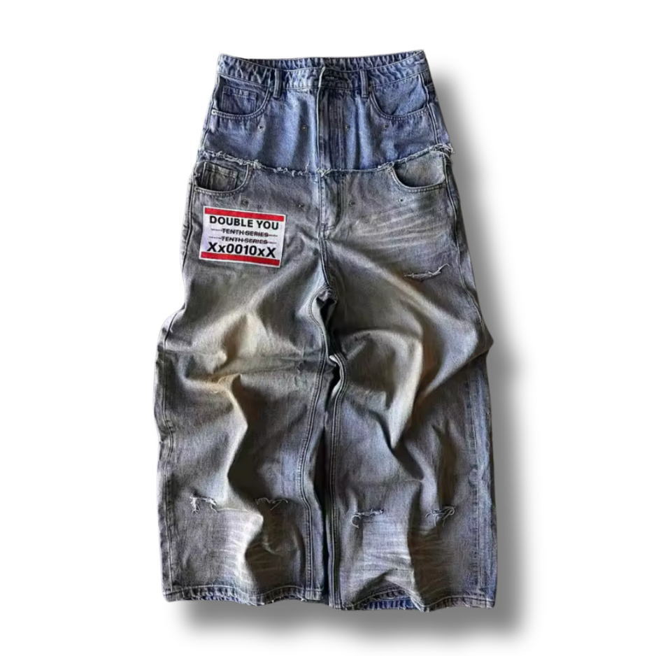Double Waisted Sticker Denim Jeans