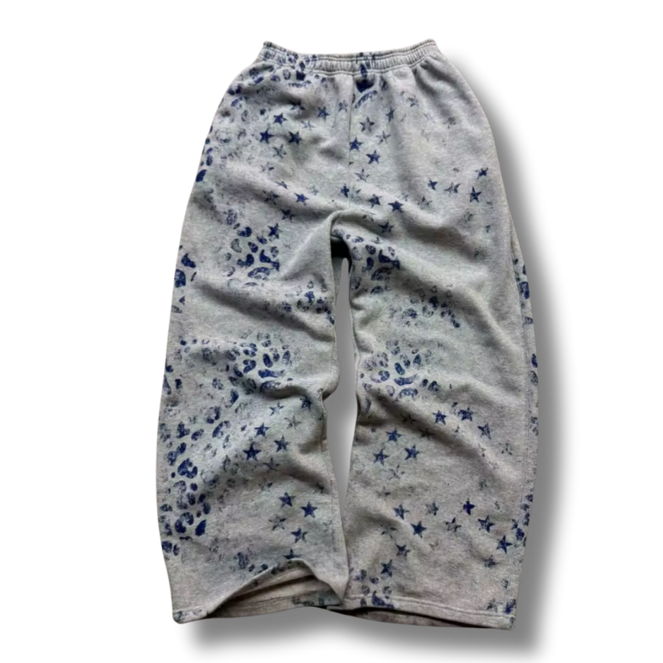 Grey Leopard Star uncuffed Baggy Sweatpants