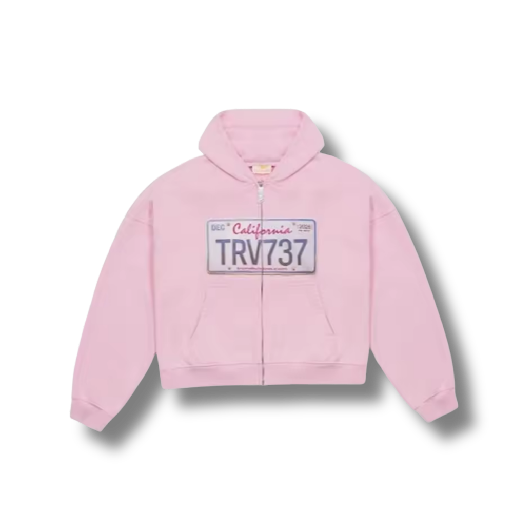 California Number Plate Pink Zip Up Hoodie