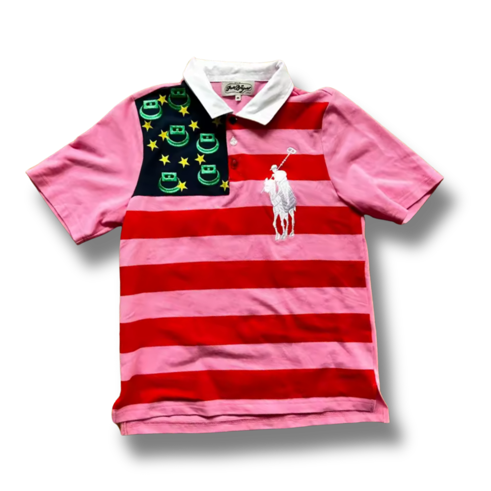 Pink & Red Striped Streetwear Polo Shirt