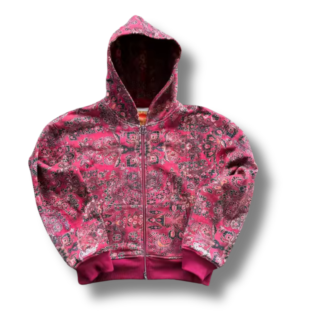 Wine Tapestry Zip Up Hoodie