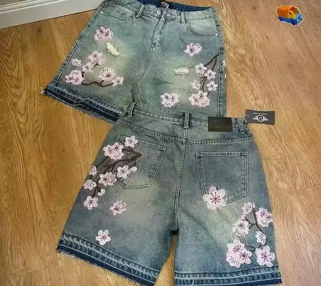 Cherry Blossom Blue Denim Shorts