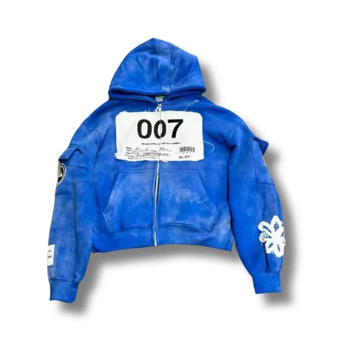 007 blue zip up