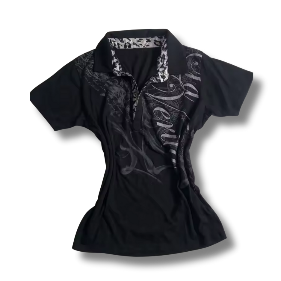 Misty Grunge Womens Black Polo Shirt