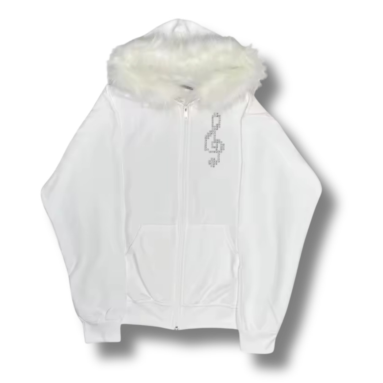 Music Note White Fluffy Zip Up Hoodie