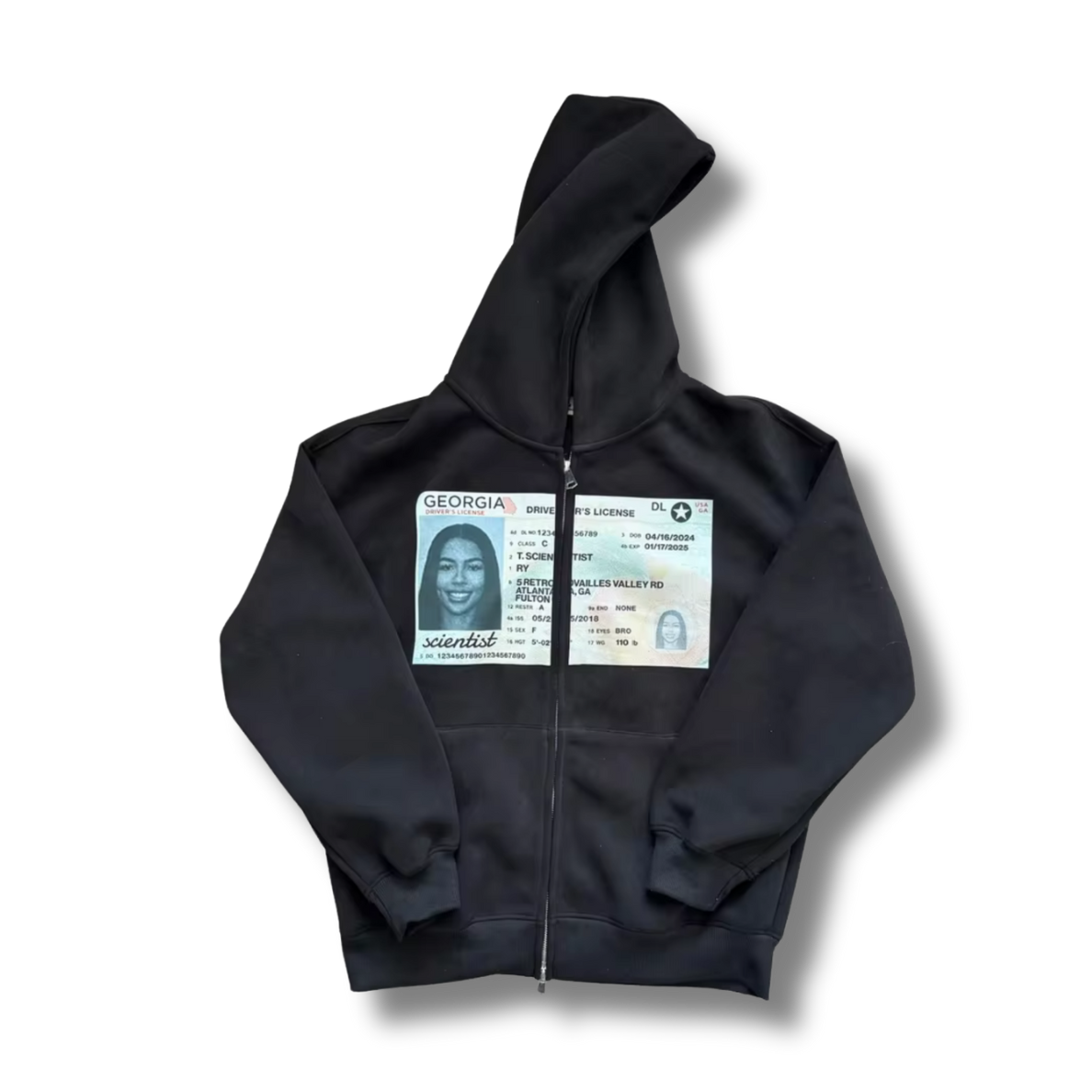 Black Driving License Zip Up Hoodie