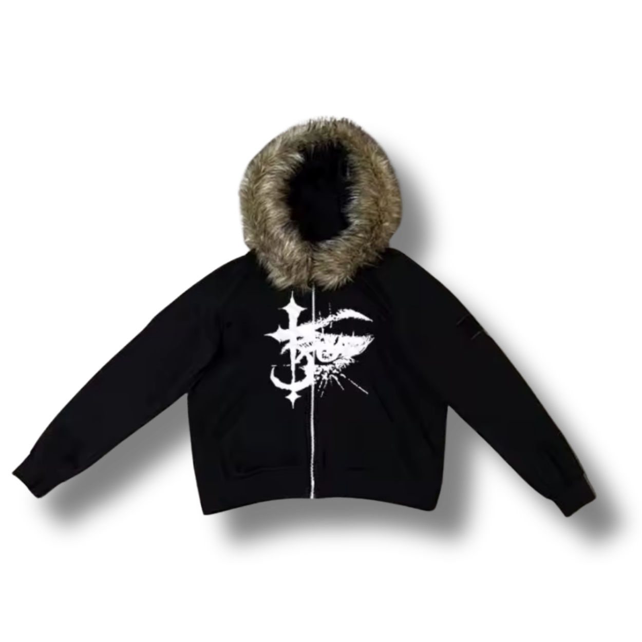 Grungy Mystical Black Fluffy Zip Up Hoodie