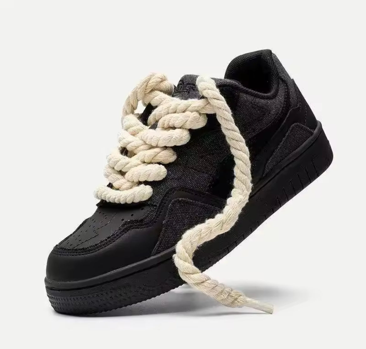 Woxez Black Rope Lace Sneakers