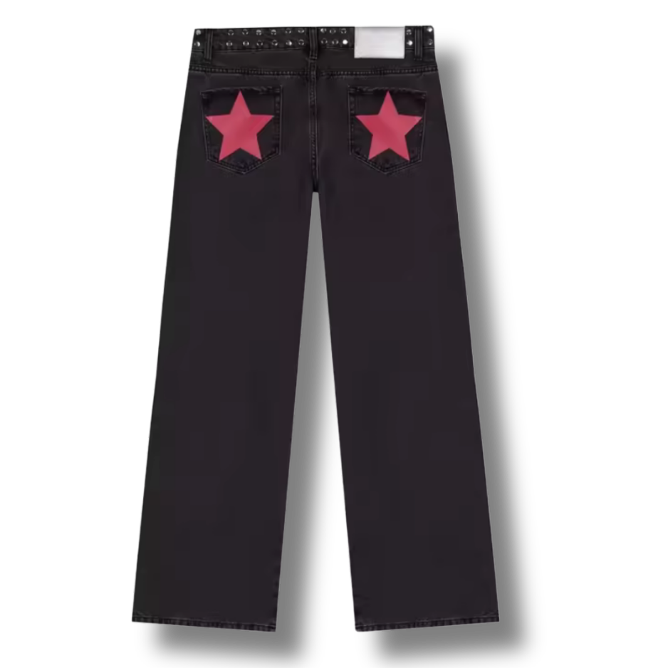 Pink Star Black Denim Jeans