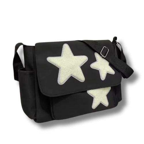 Black Puffy Star Messenger Bag