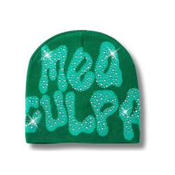 Mea Culpa Rhinestone Green Beanie