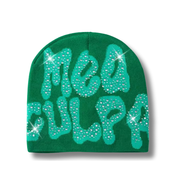 Mea Culpa Rhinestone Green Beanie