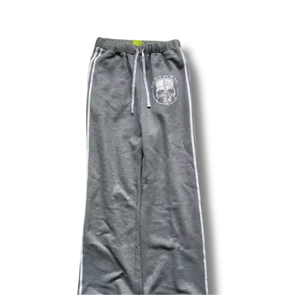 Peace In War Grey Uncuffed Baggy Sweatpants
