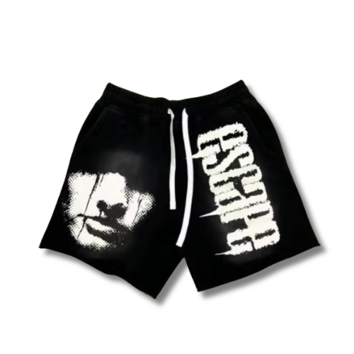 Black Graphic Face Shorts