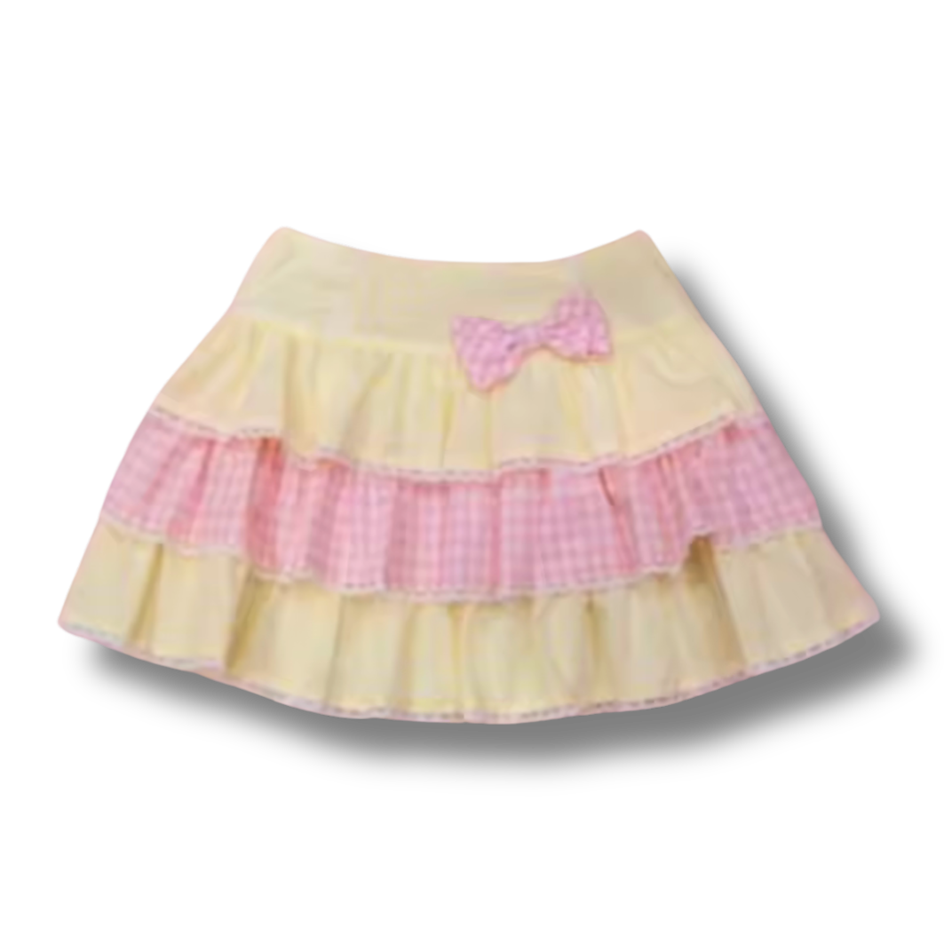 Ruffle Bowed Yellow & Pink Skirt