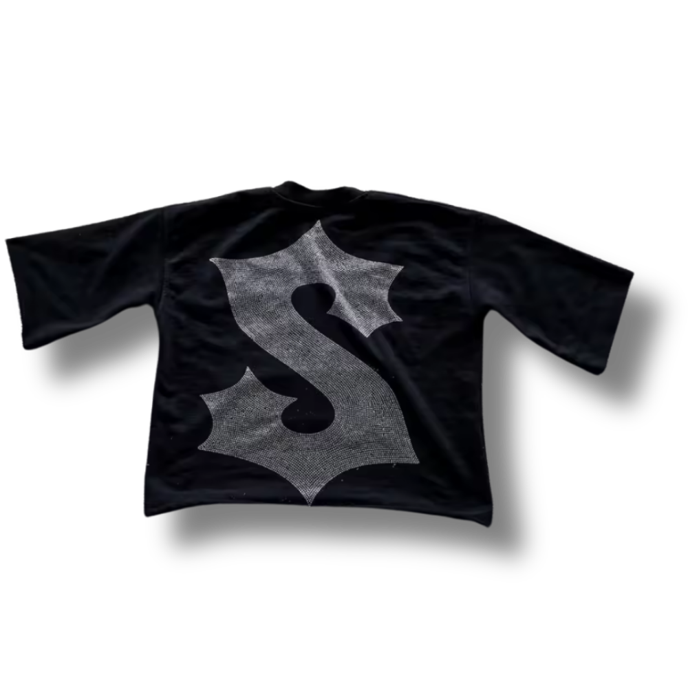 S Oversized Black Graphic Tee