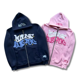 Matching Wavy Text Zip Up Set Navy+Pink