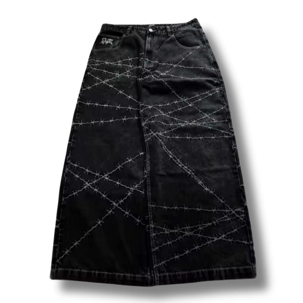 Barbed Wire Black Denim Jeans